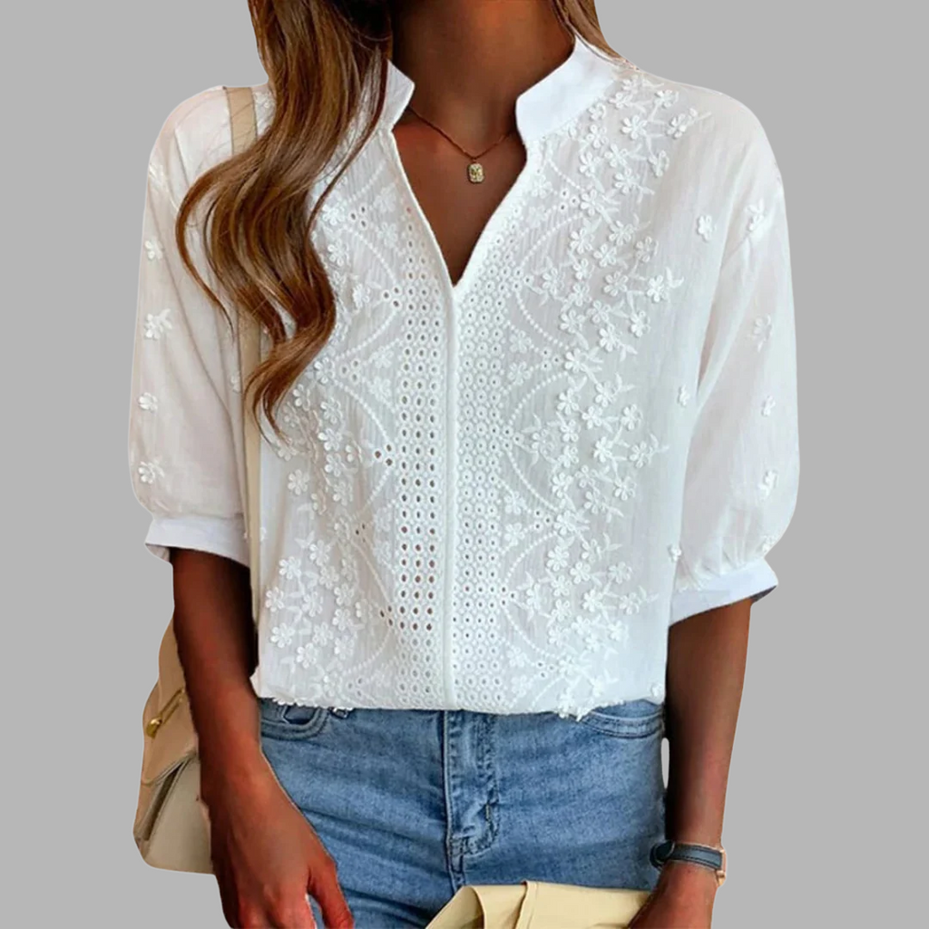VUI Paris | Blouse Blanche Élégante avec Manches Bouffantes Ella