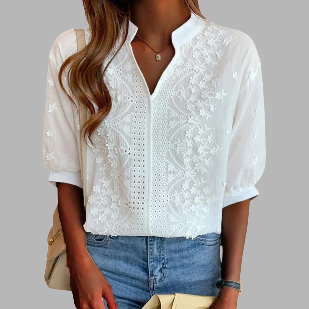 VUI Paris | Blouse Blanche Élégante avec Manches Bouffantes Ella