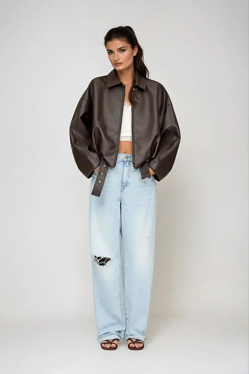 VUI Paris | VESTE EN CUIR MARRON