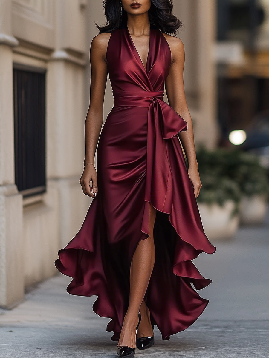 VUI Paris | Robe en Satin Drapée à la Taille
