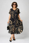 VUI Paris | Robe Midi Fluide À Motifs Dorés Amélie