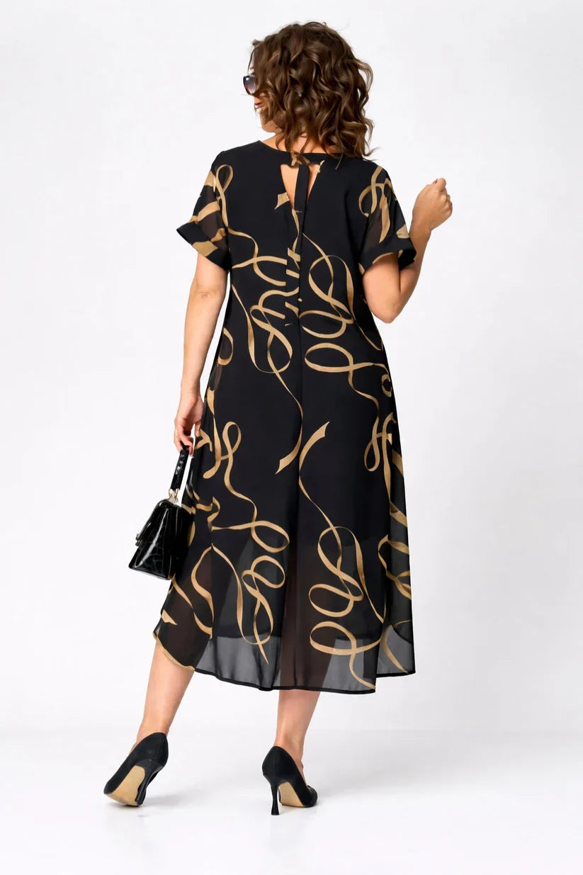 VUI Paris | Robe Midi Fluide À Motifs Dorés Amélie