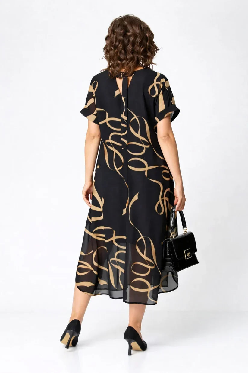VUI Paris | Robe Midi Fluide À Motifs Dorés Amélie
