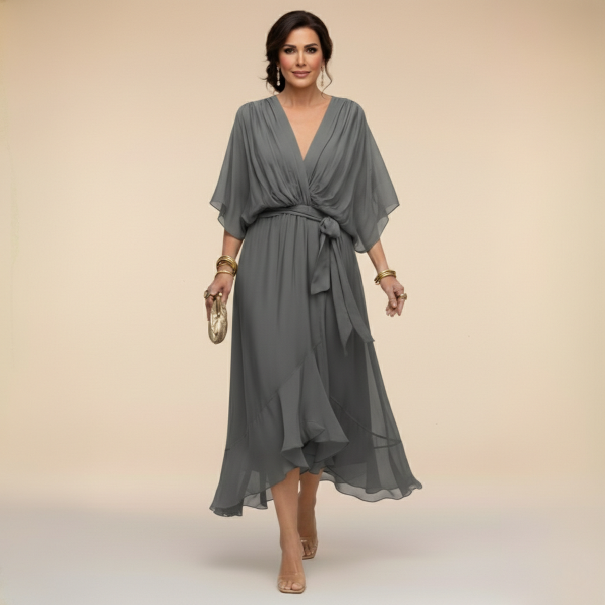 VUI Paris | Robe en chiffon à décolleté V