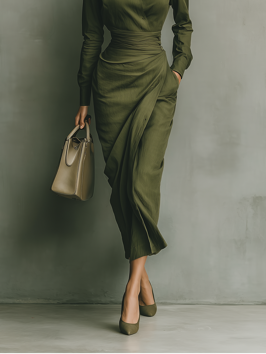 VUI Paris | ROBE PORTEFEUILLE SATINÉE AVEC CEINTURE