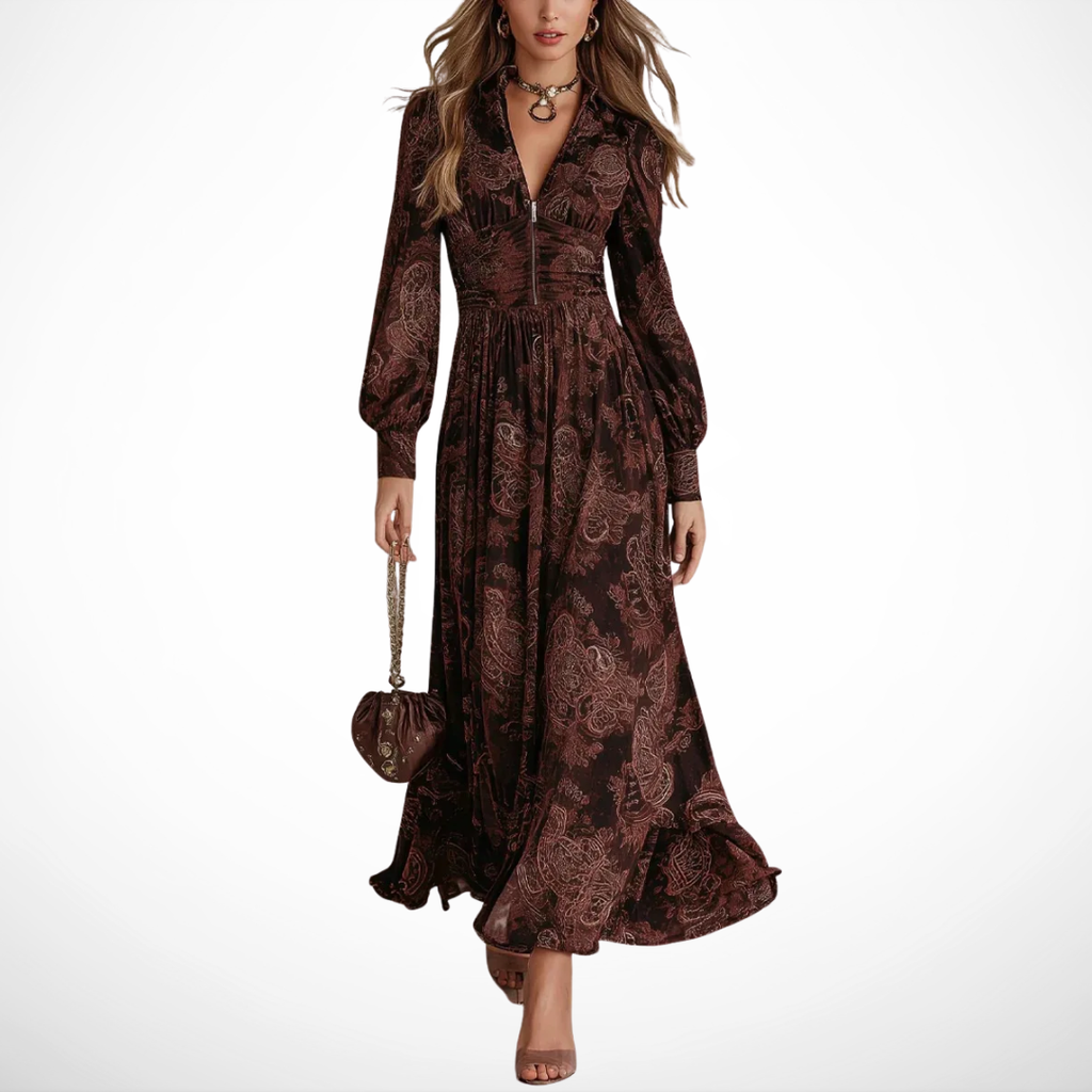 VUI Paris | ROBE LONGUE À IMPRIMÉ VINTAGE ÉLÉGANT