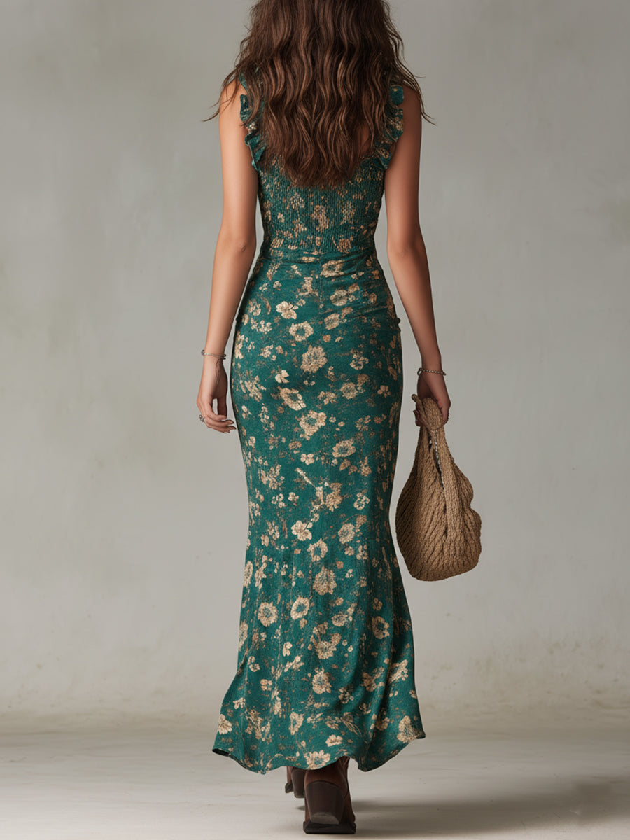 VUI Paris | Robe Élégante Fendue Bohème Jade