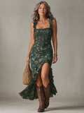 VUI Paris | Robe Élégante Fendue Bohème Jade