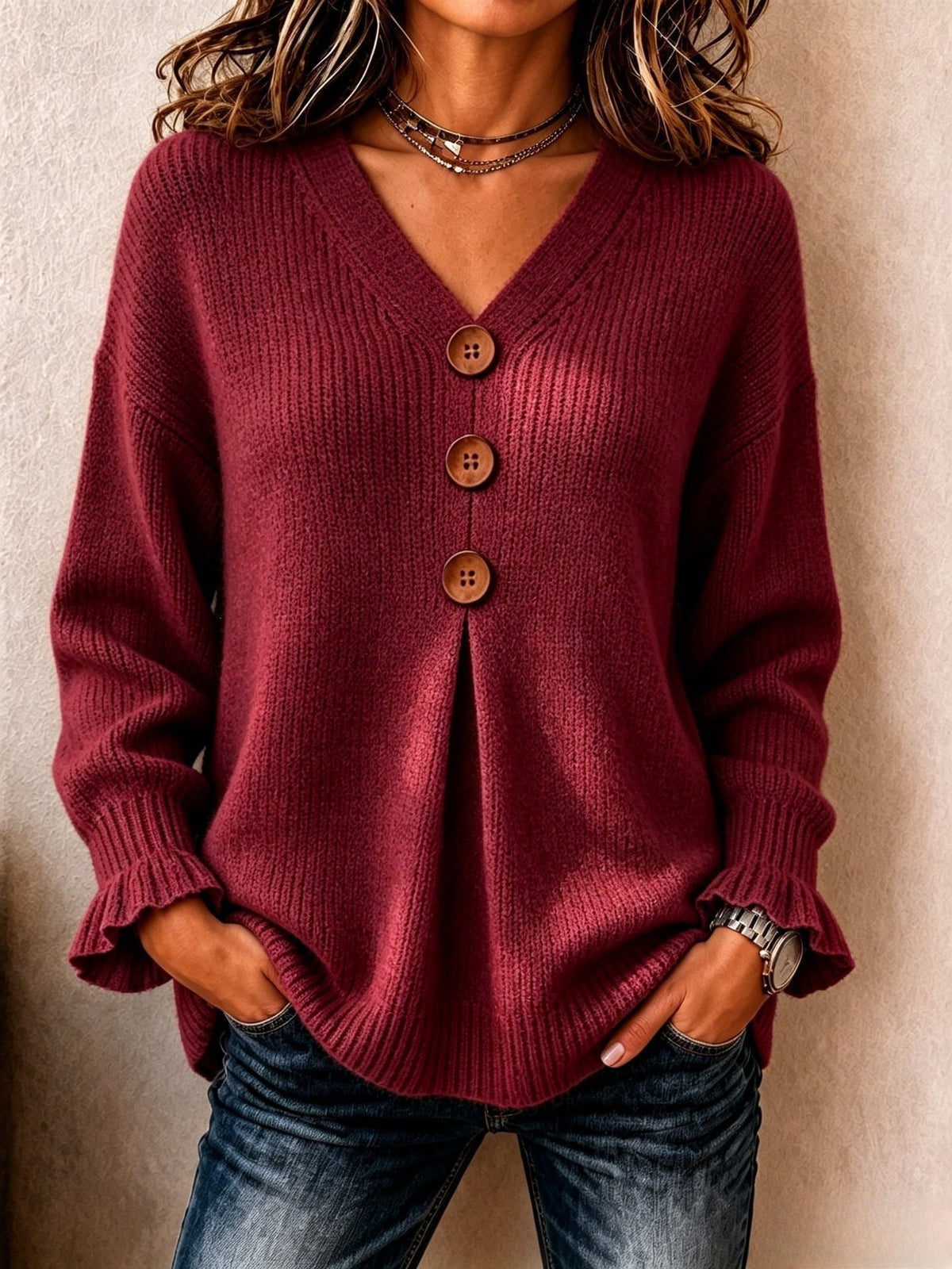 VUI Paris | Pull Col V Boutonné Marie
