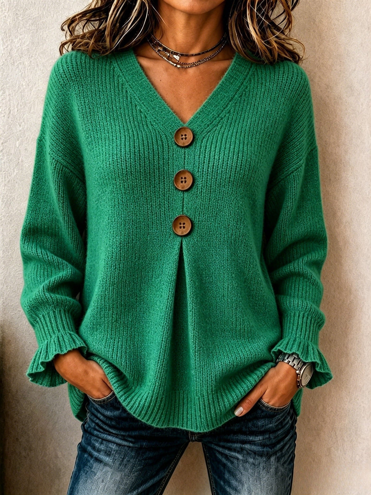 VUI Paris | Pull Col V Boutonné Marie