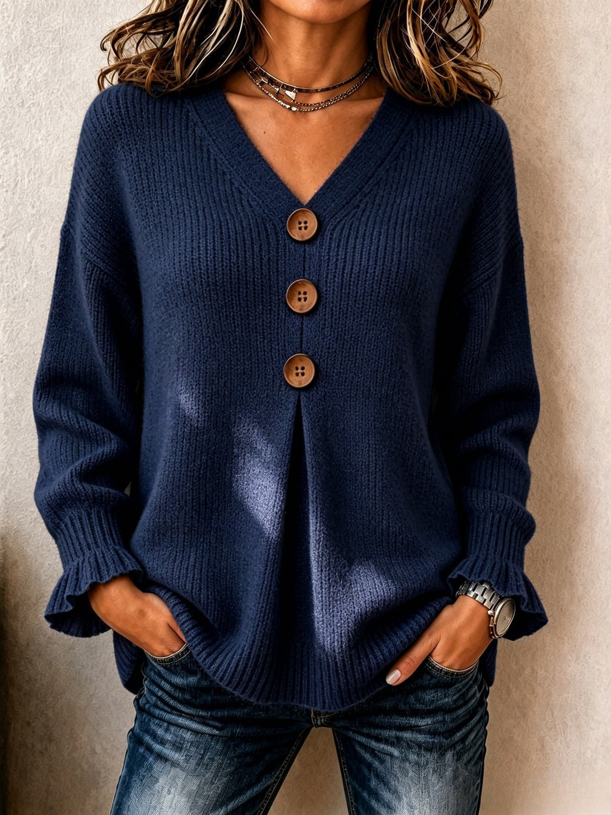 VUI Paris | Pull Col V Boutonné Marie