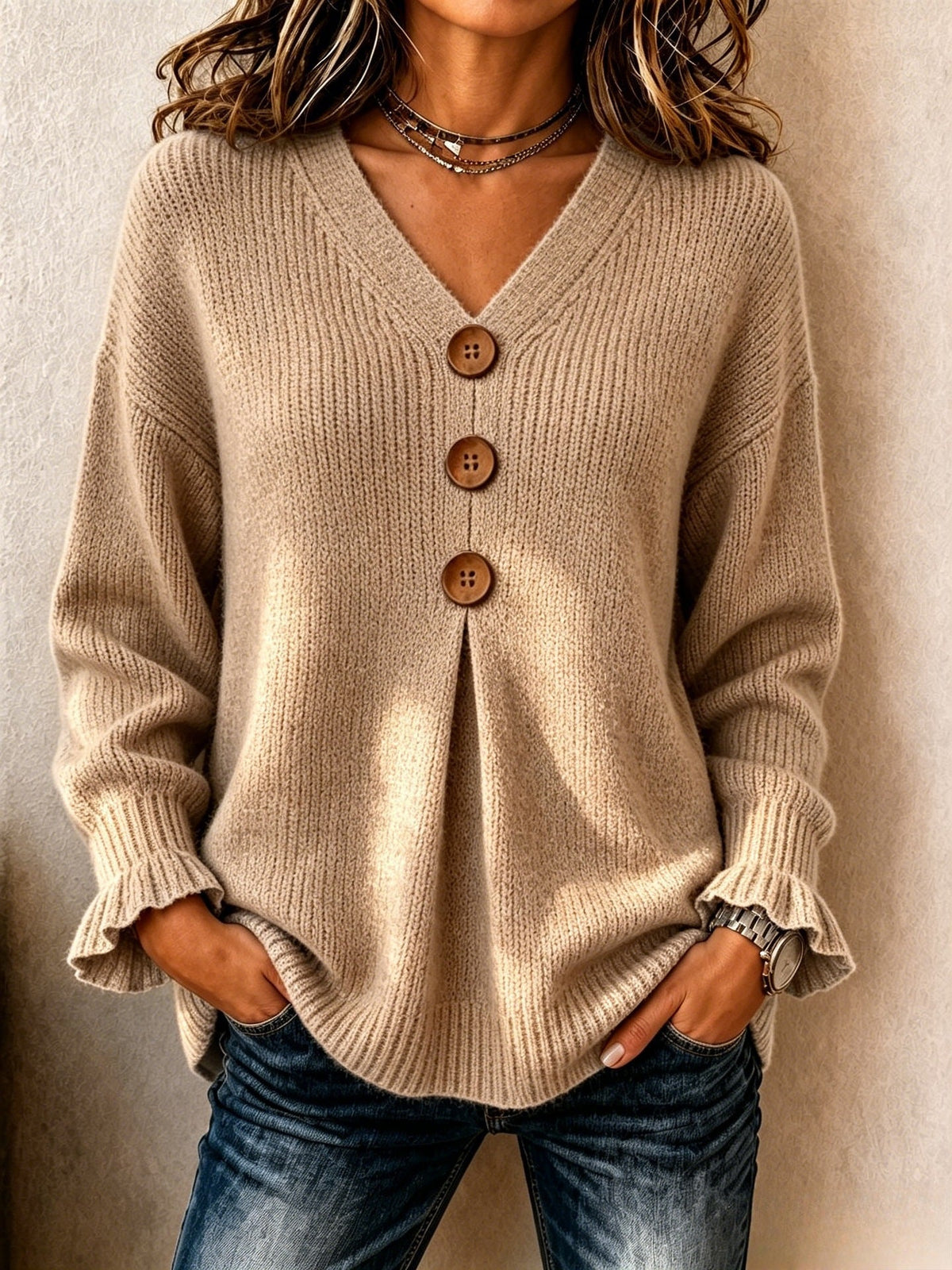 VUI Paris | Pull Col V Boutonné Marie