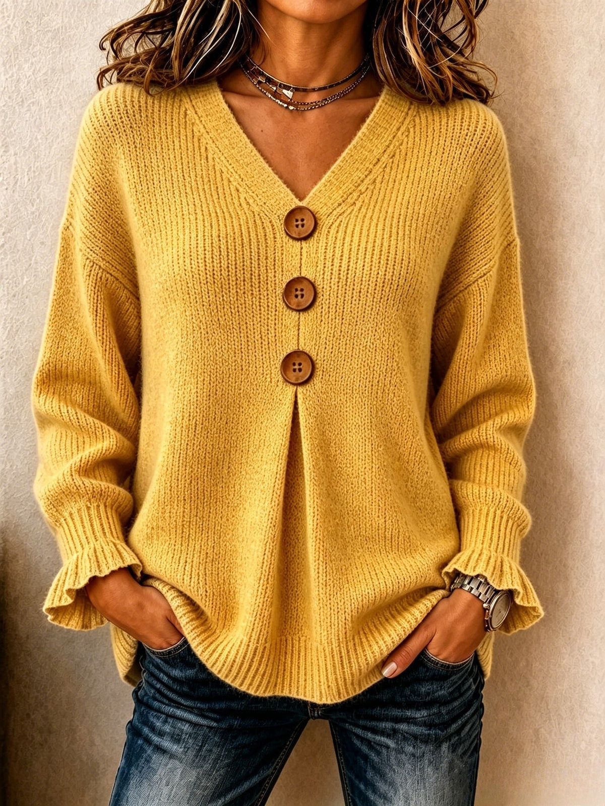 VUI Paris | Pull Col V Boutonné Marie