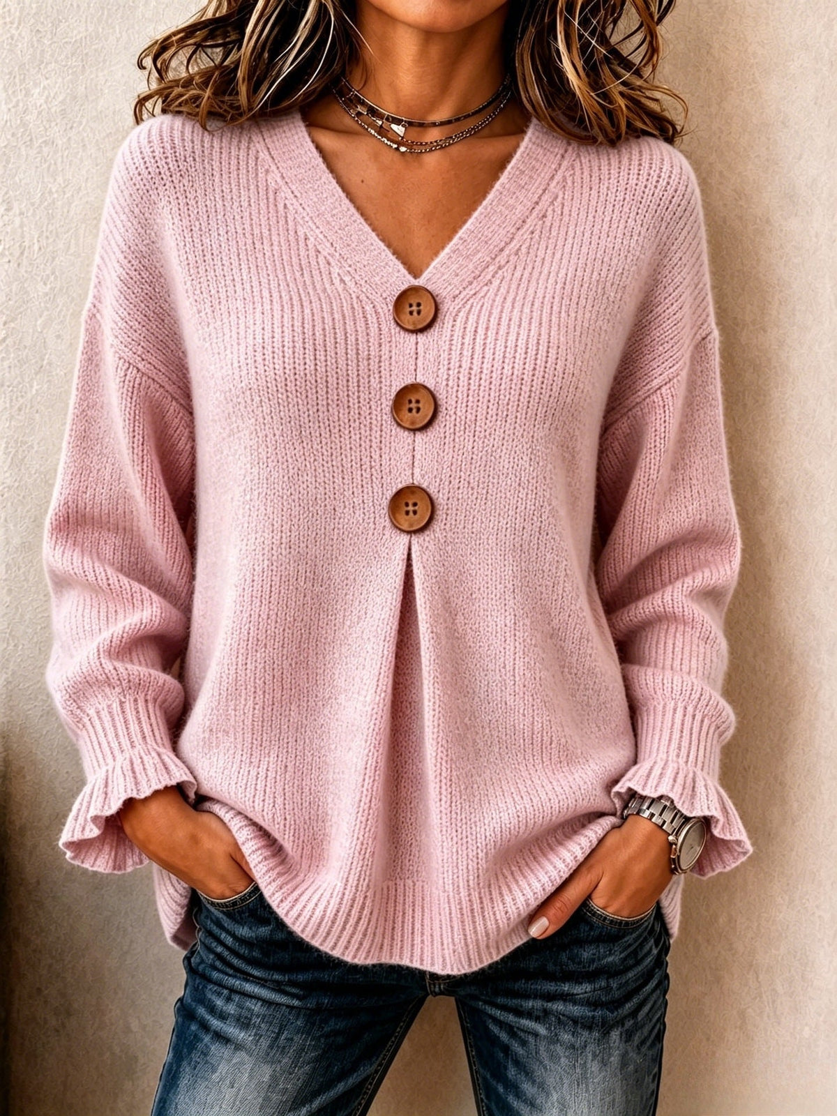 VUI Paris | Pull Col V Boutonné Marie