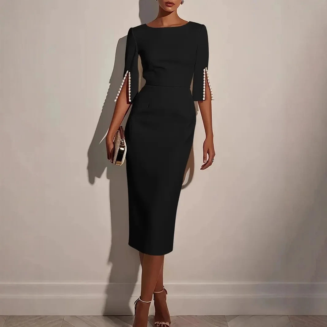 VUI Paris | ROBE ÉLÉGANTE À MANCHES FENDUES ORNÉES DE PERLES