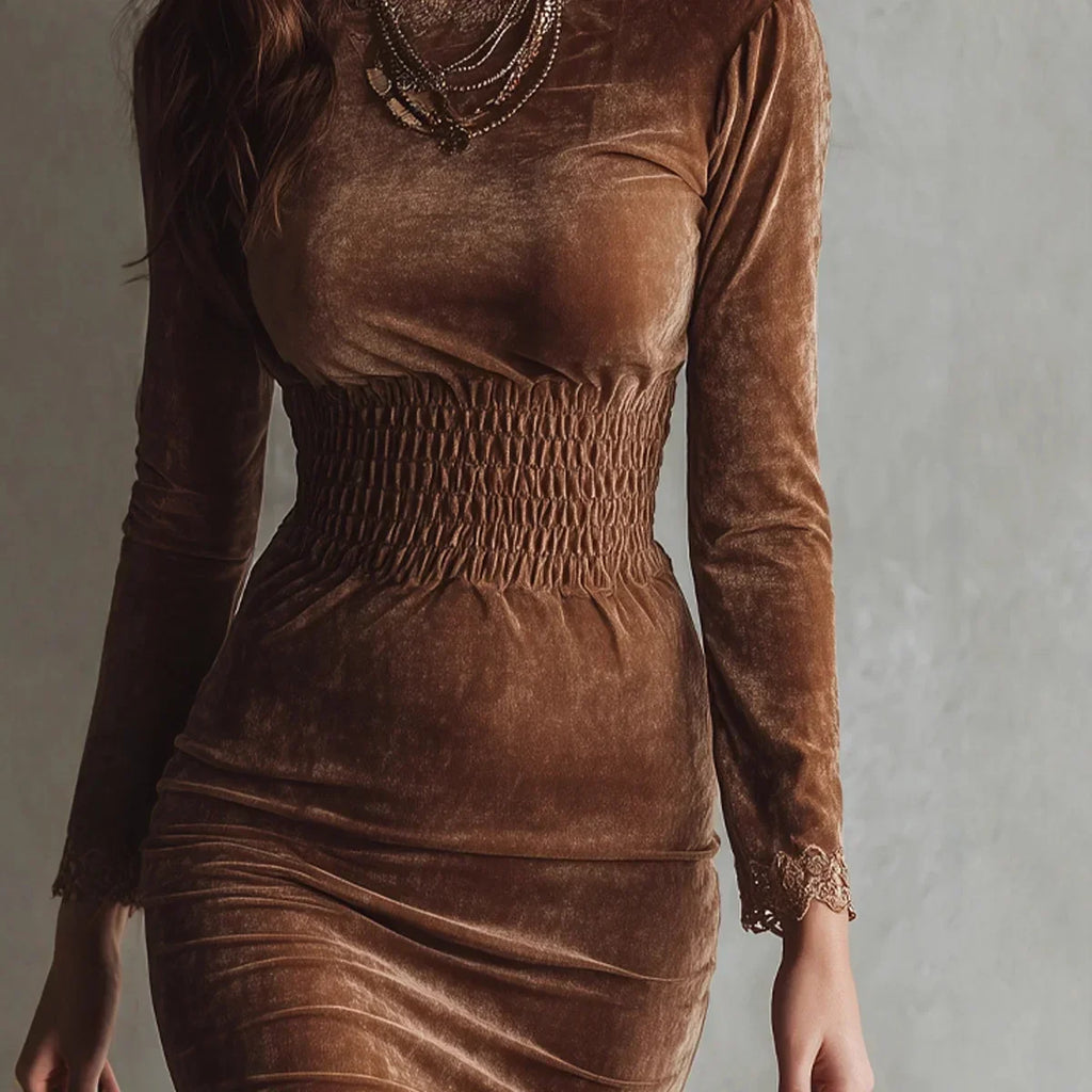 VUI Paris | ROBE VELOURS À TAILLE SMOCKÉE