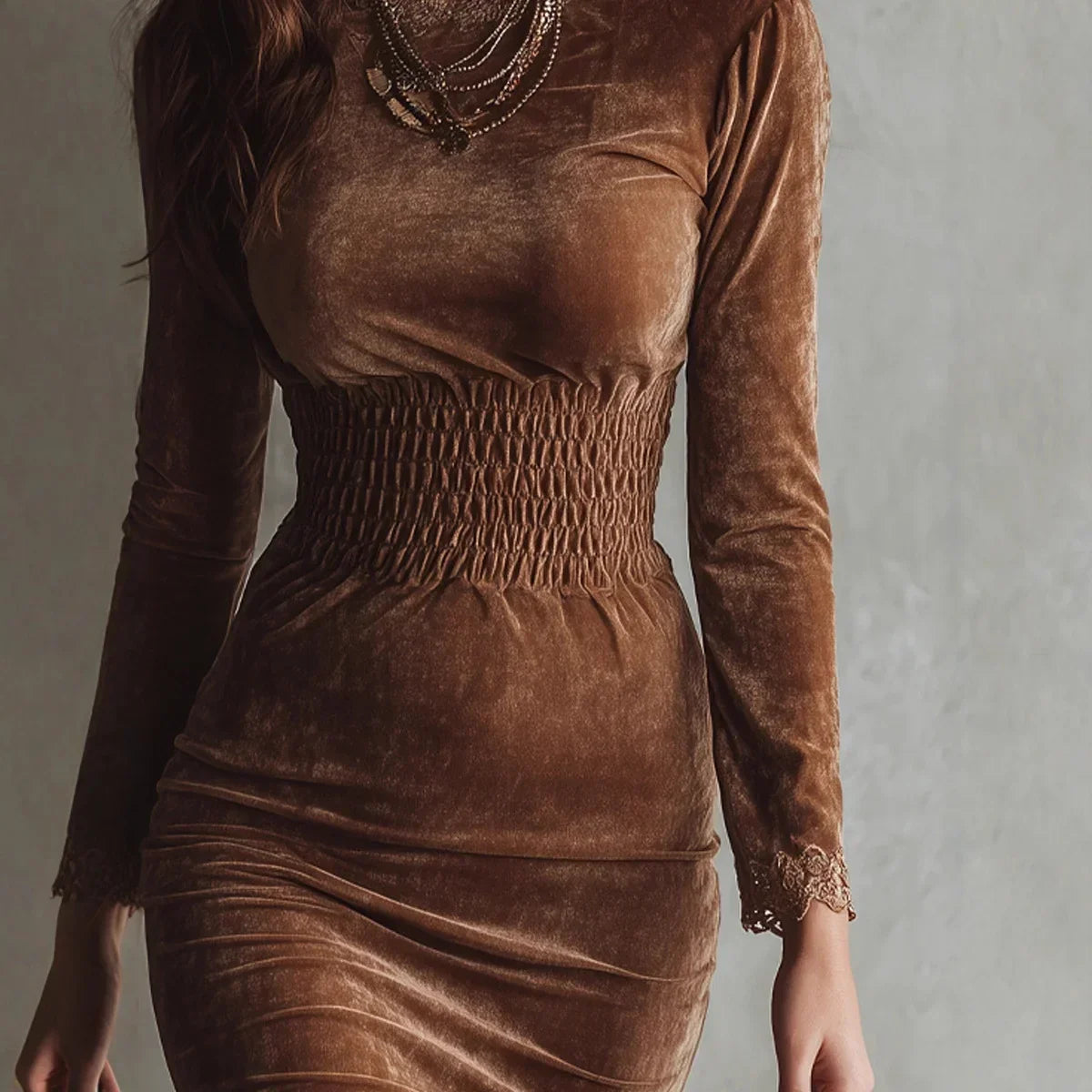 VUI Paris | ROBE VELOURS À TAILLE SMOCKÉE