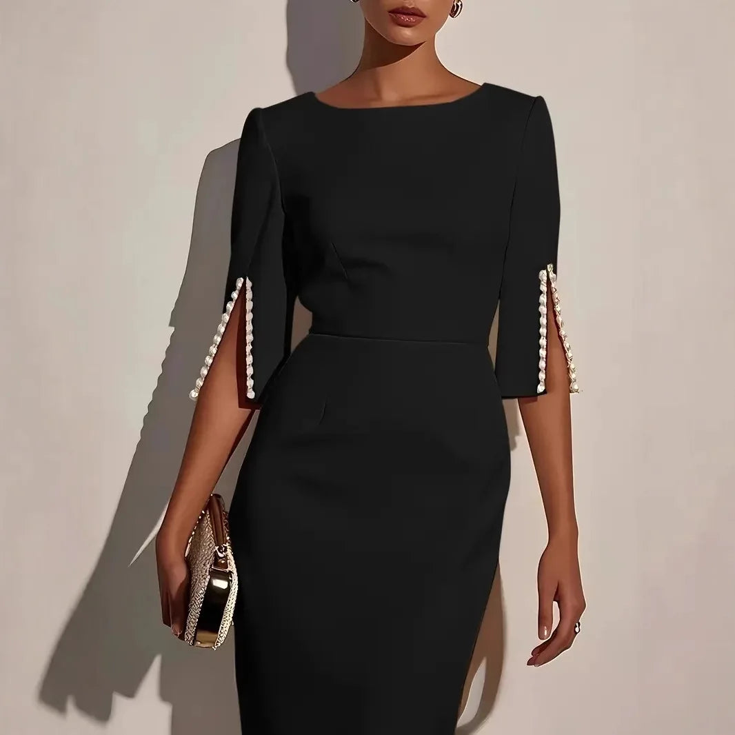 VUI Paris | ROBE ÉLÉGANTE À MANCHES FENDUES ORNÉES DE PERLES