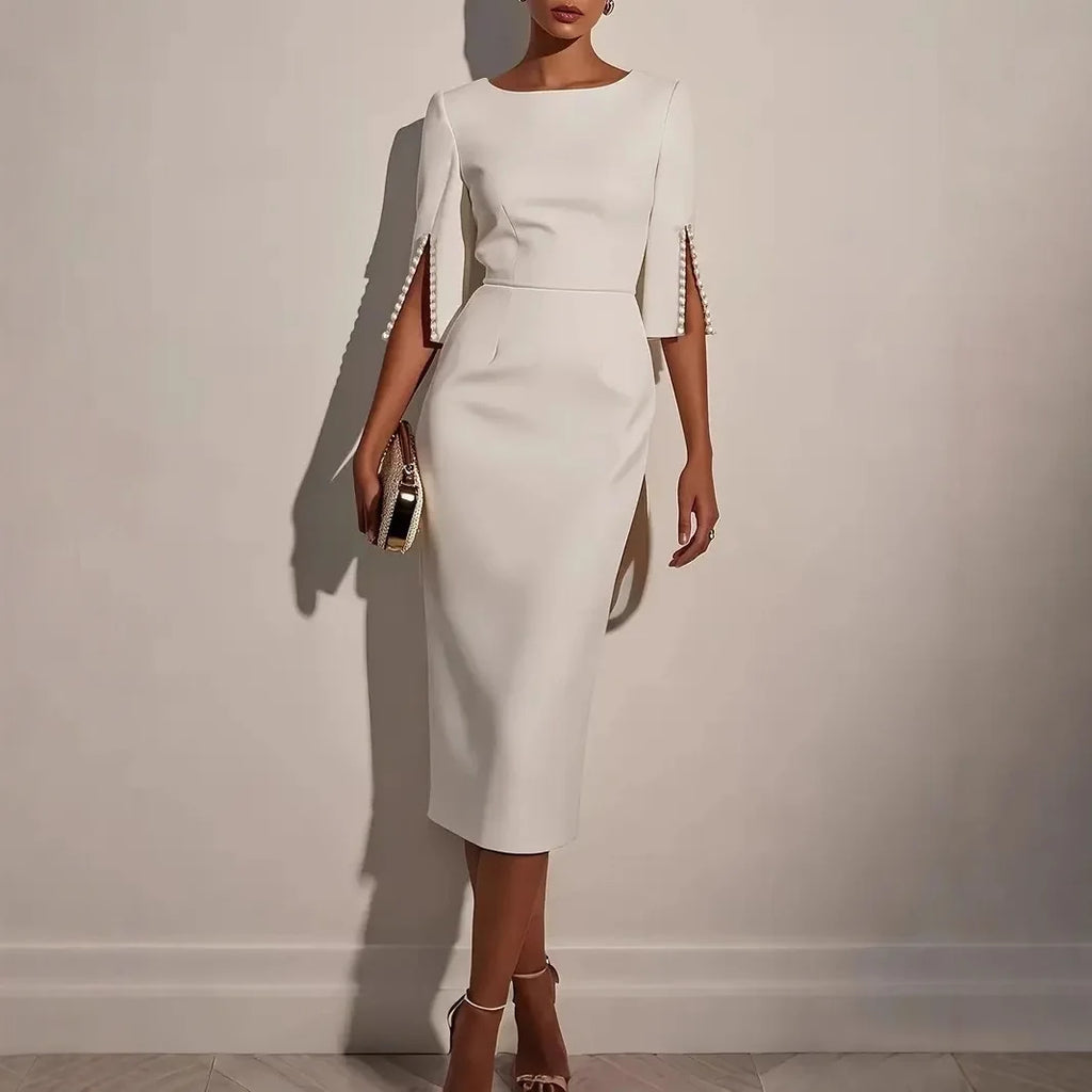 VUI Paris | ROBE ÉLÉGANTE À MANCHES FENDUES ORNÉES DE PERLES
