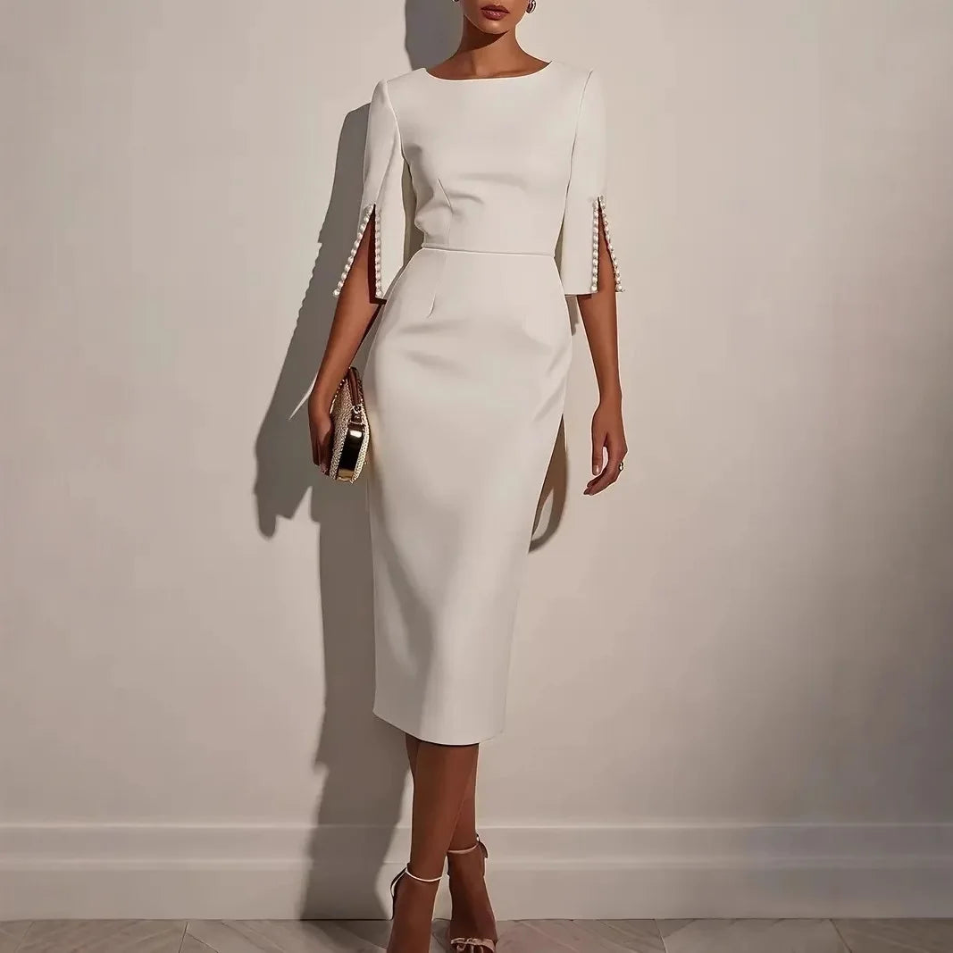 VUI Paris | ROBE ÉLÉGANTE À MANCHES FENDUES ORNÉES DE PERLES