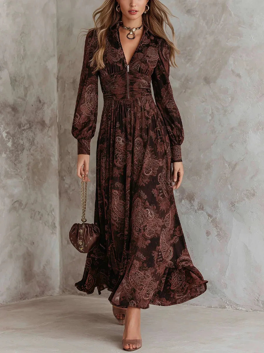 VUI Paris | ROBE LONGUE À IMPRIMÉ VINTAGE ÉLÉGANT