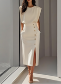 VUI Paris | ROBE MIDI AJUSTÉE AVEC BOUTONS DORÉS