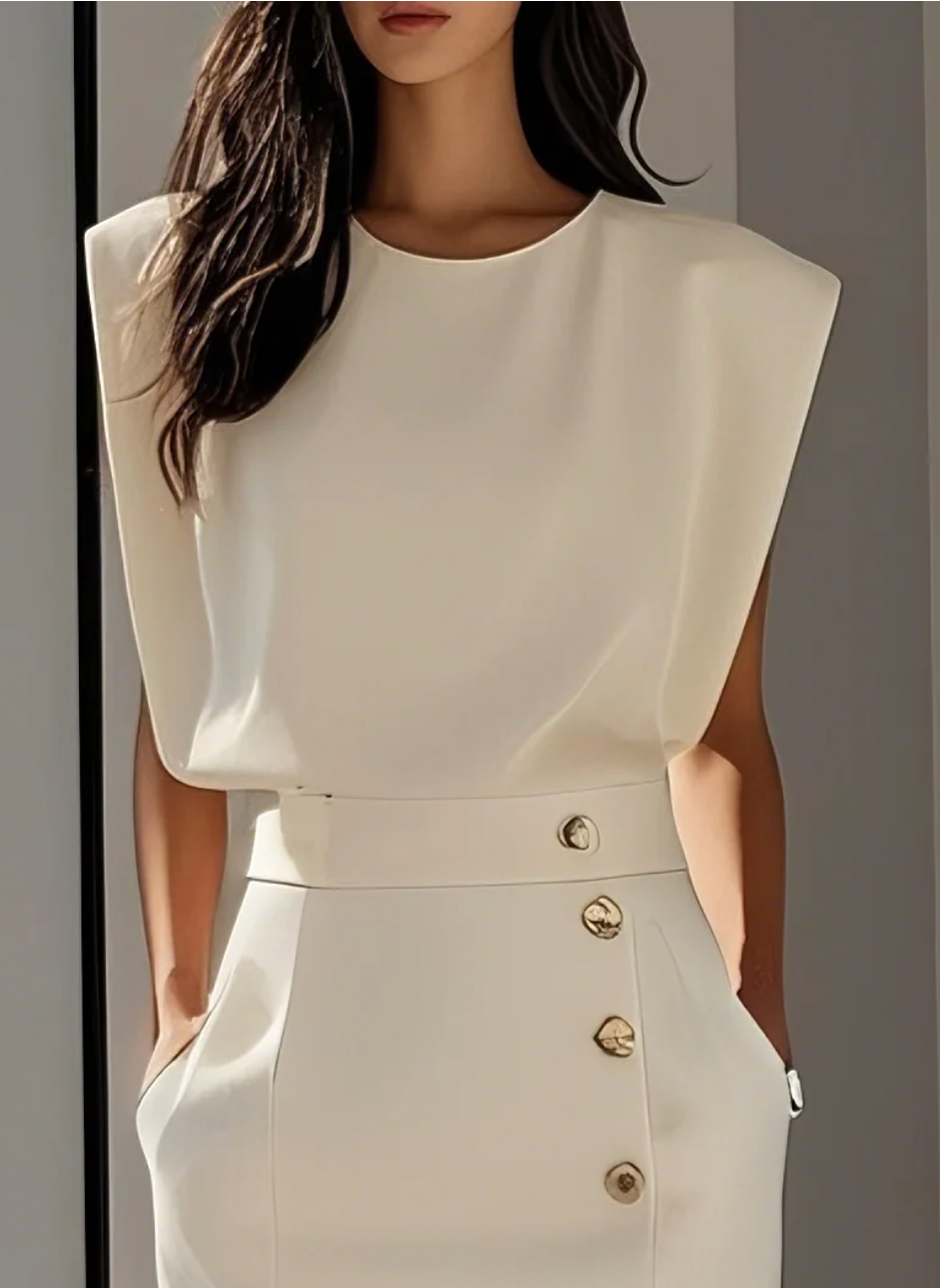 VUI Paris | ROBE MIDI AJUSTÉE AVEC BOUTONS DORÉS