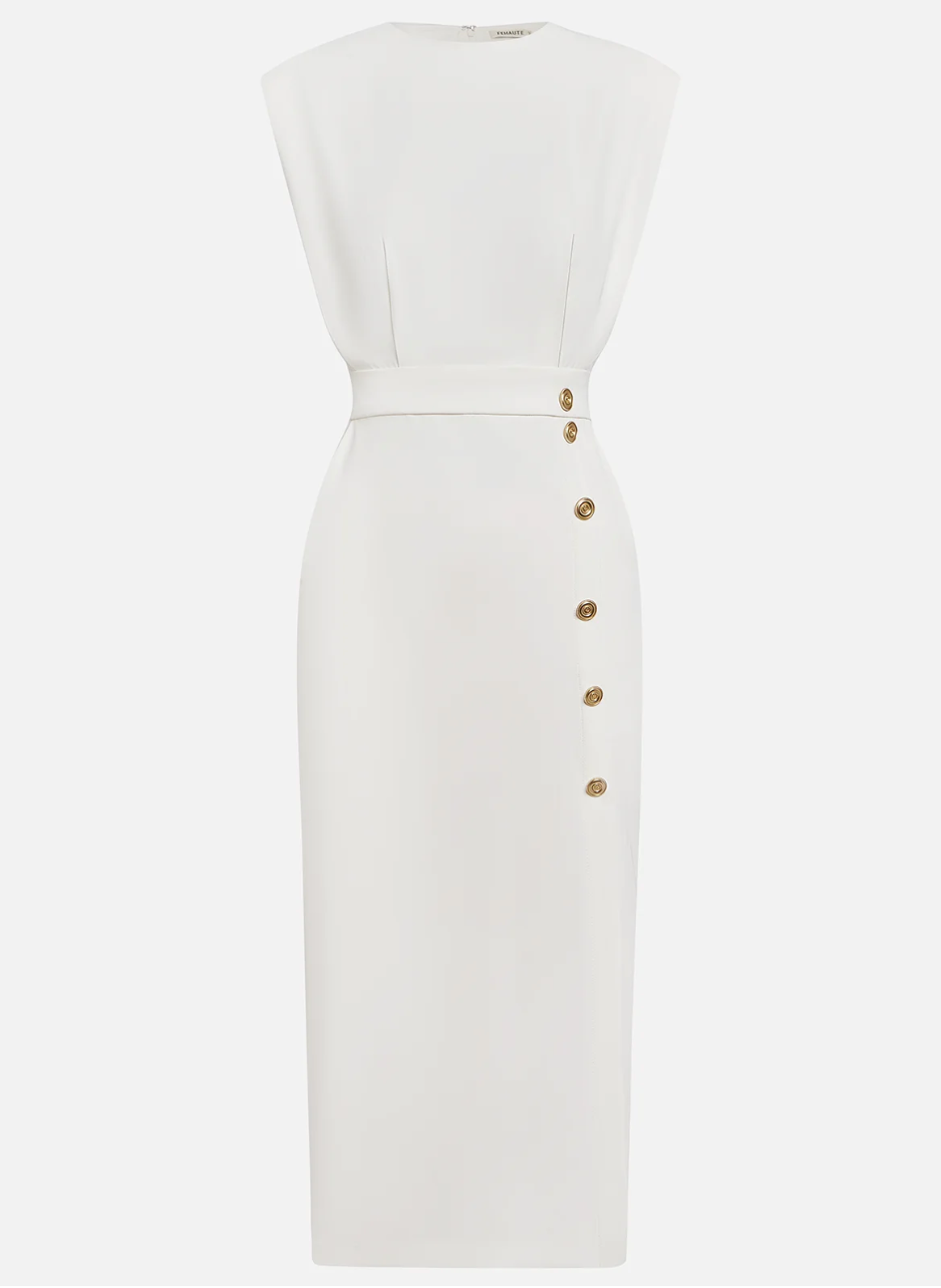 VUI Paris | ROBE MIDI AJUSTÉE AVEC BOUTONS DORÉS