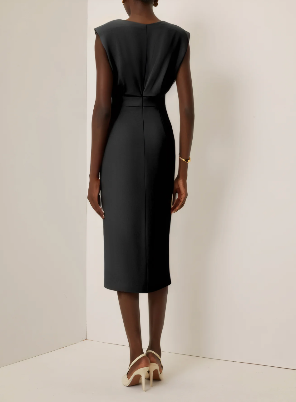 VUI Paris | ROBE MIDI AJUSTÉE AVEC BOUTONS DORÉS