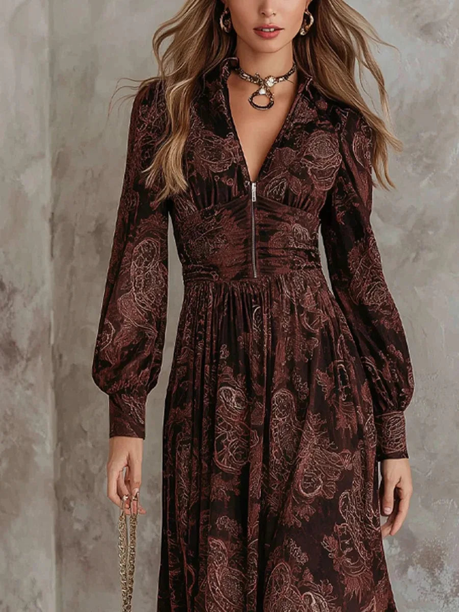 VUI Paris | ROBE LONGUE À IMPRIMÉ VINTAGE ÉLÉGANT