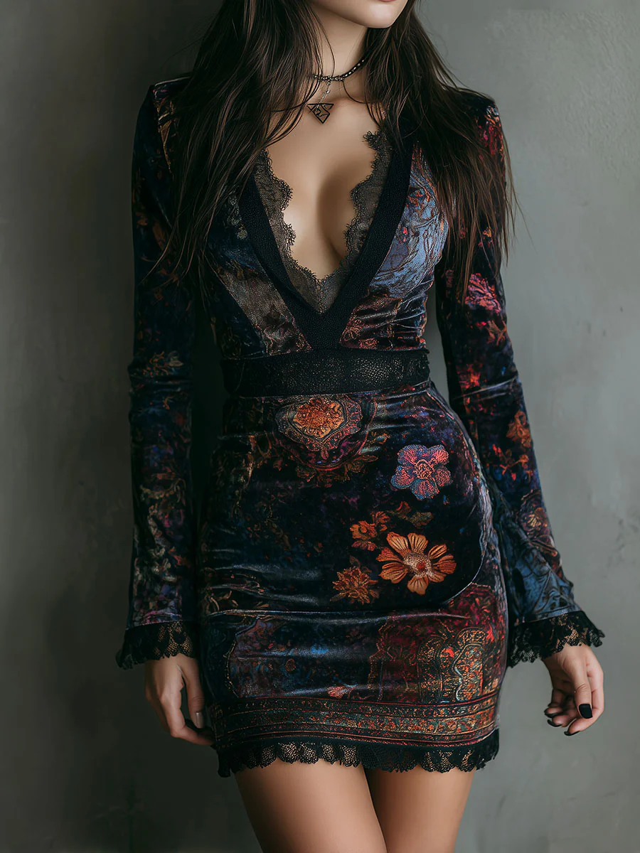 VUI Paris | ROBE MINI EN VELOURS À DÉCOLLETÉ PROFOND