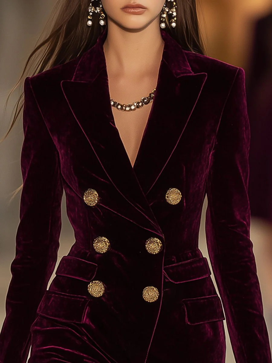 VUI Paris | ROBE BLAZER EN VELOURS À BOUTONS DORÉS