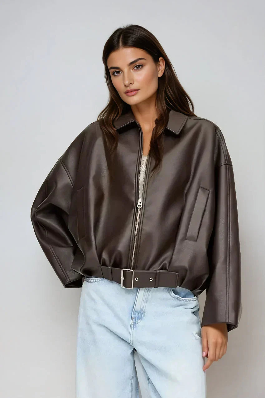 VUI Paris | VESTE EN CUIR MARRON