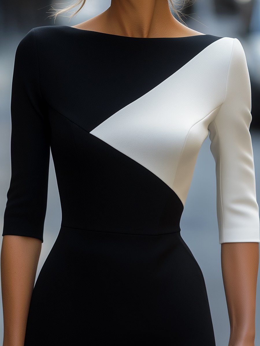 VUI Paris | ROBE ÉLÉGANTE BICOLORE À COUPE ASYMÉTRIQUE